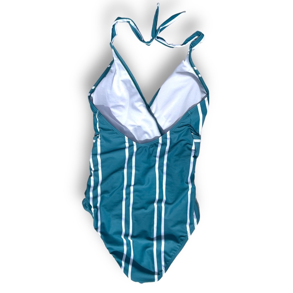 Grace Karin One Piece Plunging V Neck Belted Backless Halter Swimsuit, Green, M - Picture 4 of 16